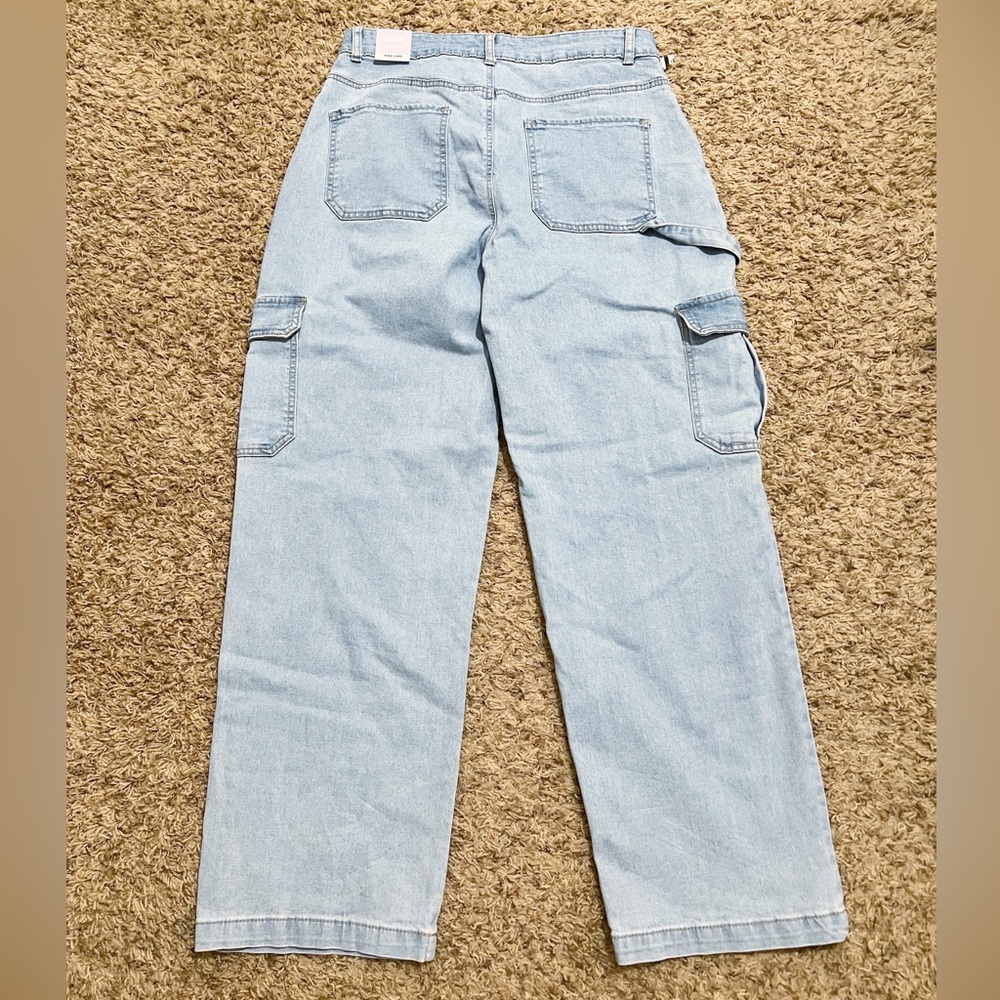 NWT! [Wax Jean] Light Wash Wide Leg Cargo Jeans Y2K Back to School Size 31 - Picture 2 of 10